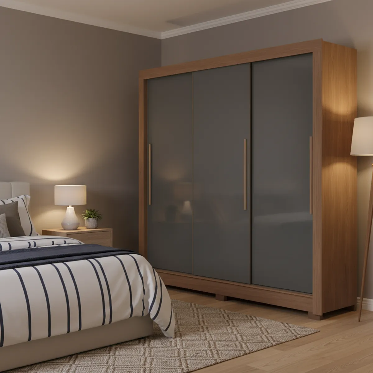 ONESSTA - Closet 3 Puerta(s) 2 Cajón(es) 6 Repisa(s) 204x214x49 cm Grafito