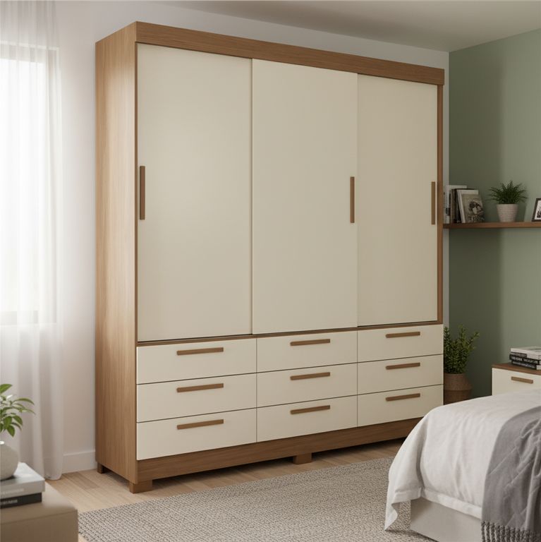 Closet 3 Puerta(s) 9 Cajón(es) 5 Repisa(s) 194.4x214x46 cm Madera Natural