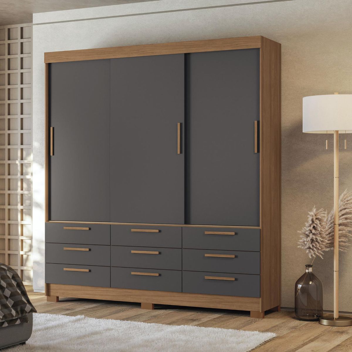 ONESSTA - Closet 3 Puerta(s) 9 Cajón(es) 5 Repisa(s) 194.4x214x46 cm Grafito