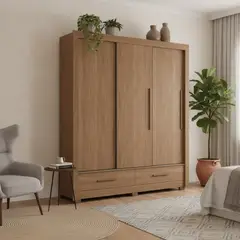 ONESSTA - Closet 3 Puerta(s) 2 Cajón(es) 6 Repisa(s) 204x214x49 cm Jatoba