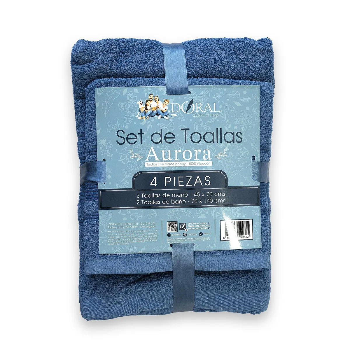 DORAL - Set de 4 Toallas Aurora 450 gr Algodón 70x140 cm Mix