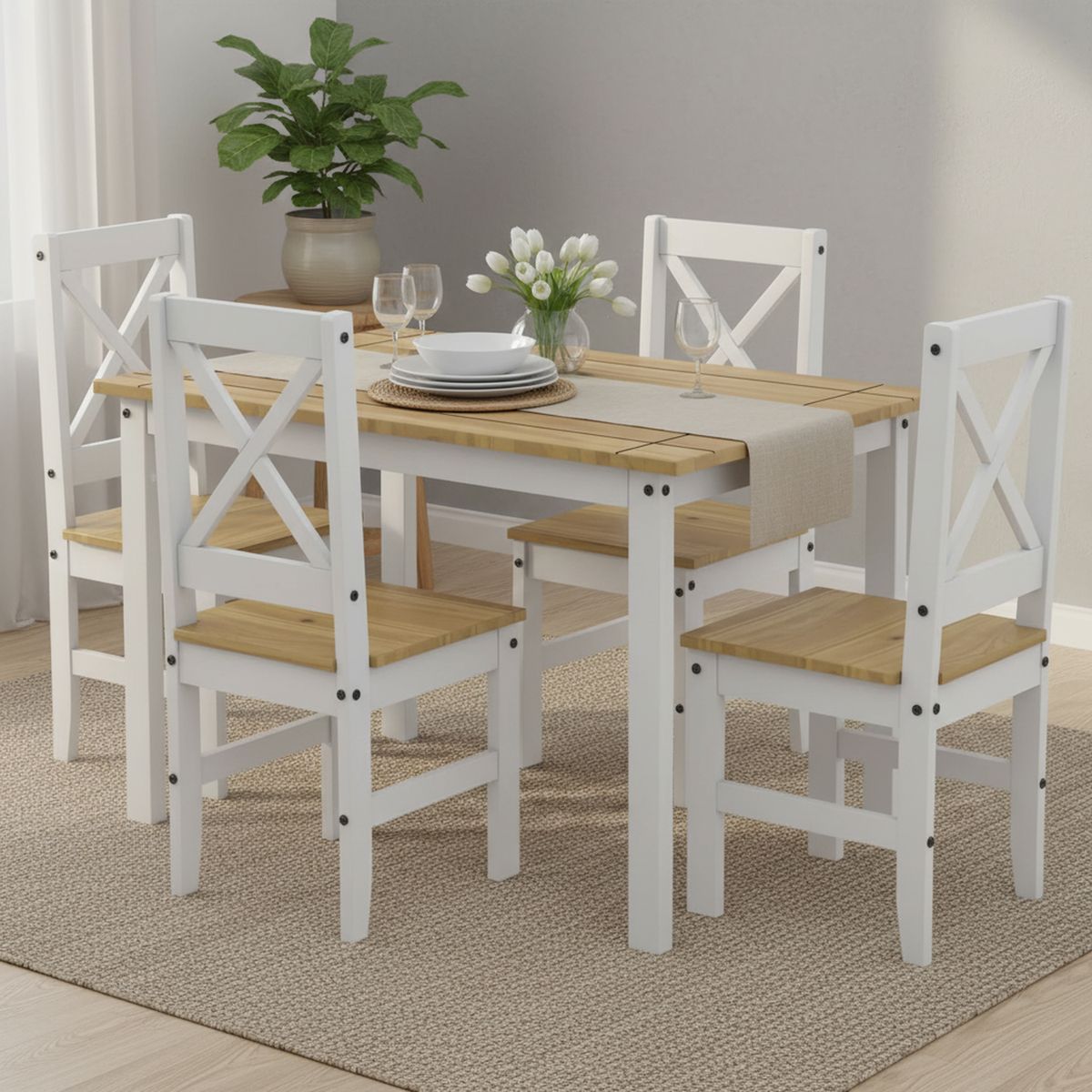 VEKKAHOME - Juego de comedor Lucia 4 Sillas Mesa Rectangular 110x80x75 cm Café