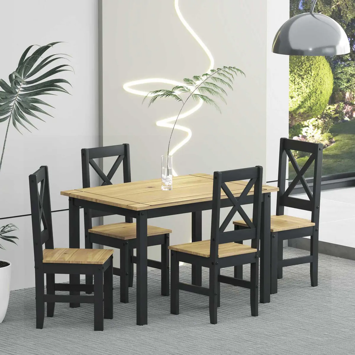 VEKKAHOME - Juego de comedor Lucia 4 Sillas Mesa Rectangular 110x80x75 cm Café