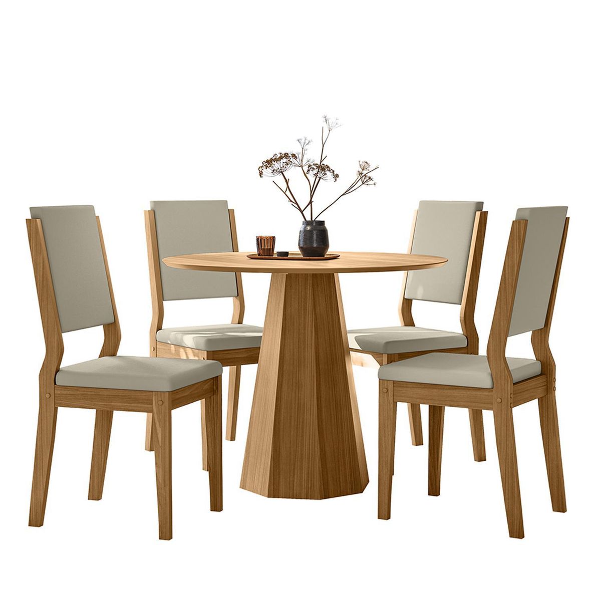 VEKKAHOME - Juego de comedor Isa Carol 4 Sillas Mesa Redonda 100x80 cm Café