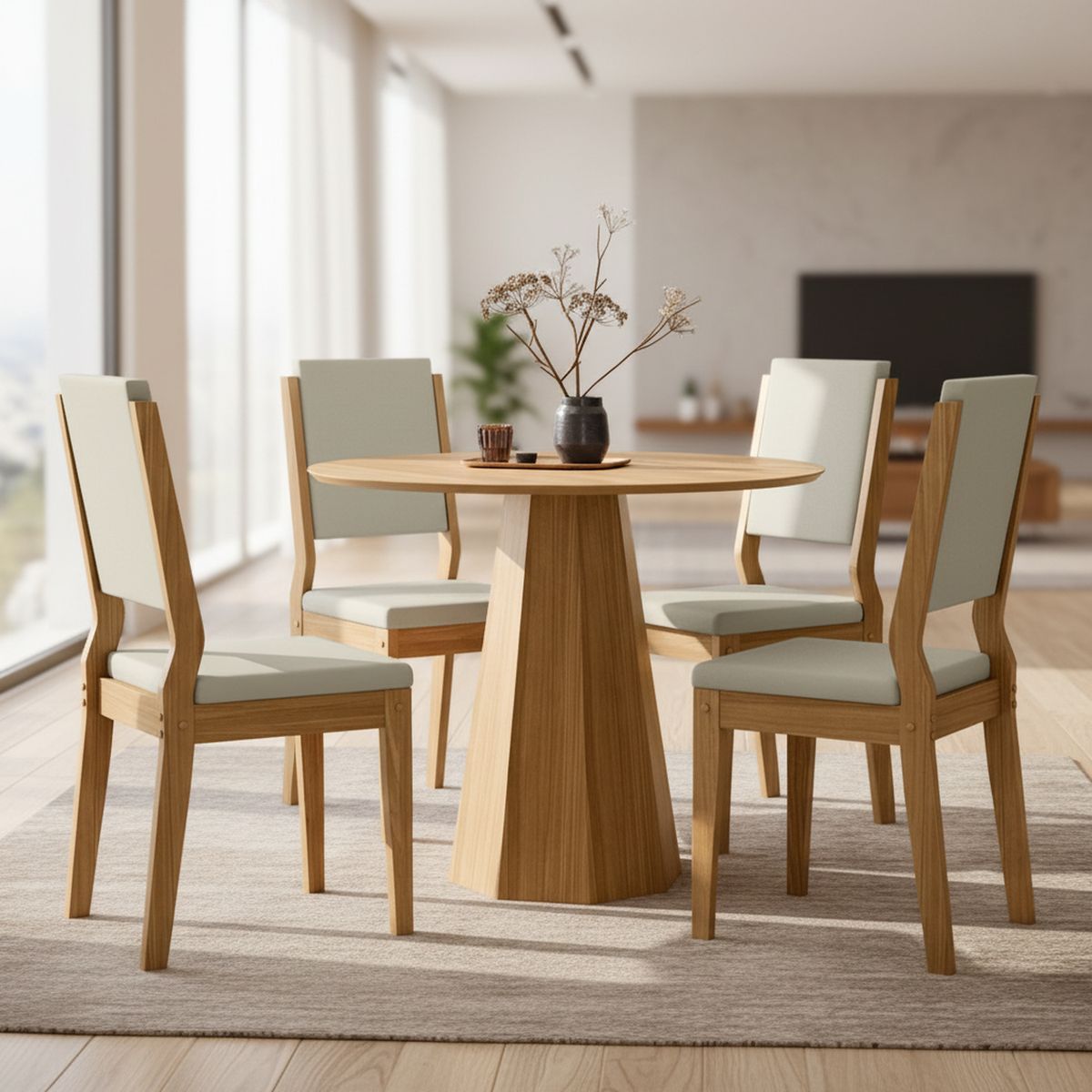 VEKKAHOME - Juego de comedor Isa Carol 4 Sillas Mesa Redonda 100x80 cm Café