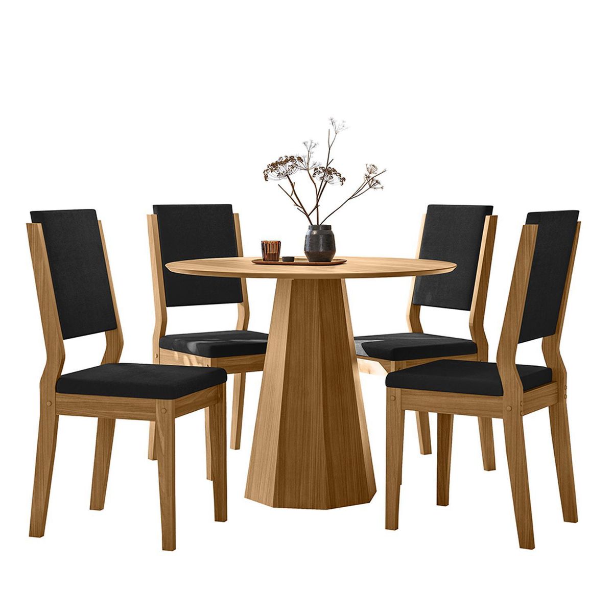 VEKKAHOME - Juego de comedor Isa Carol 4 Sillas Mesa Redonda 100x80 cm Café