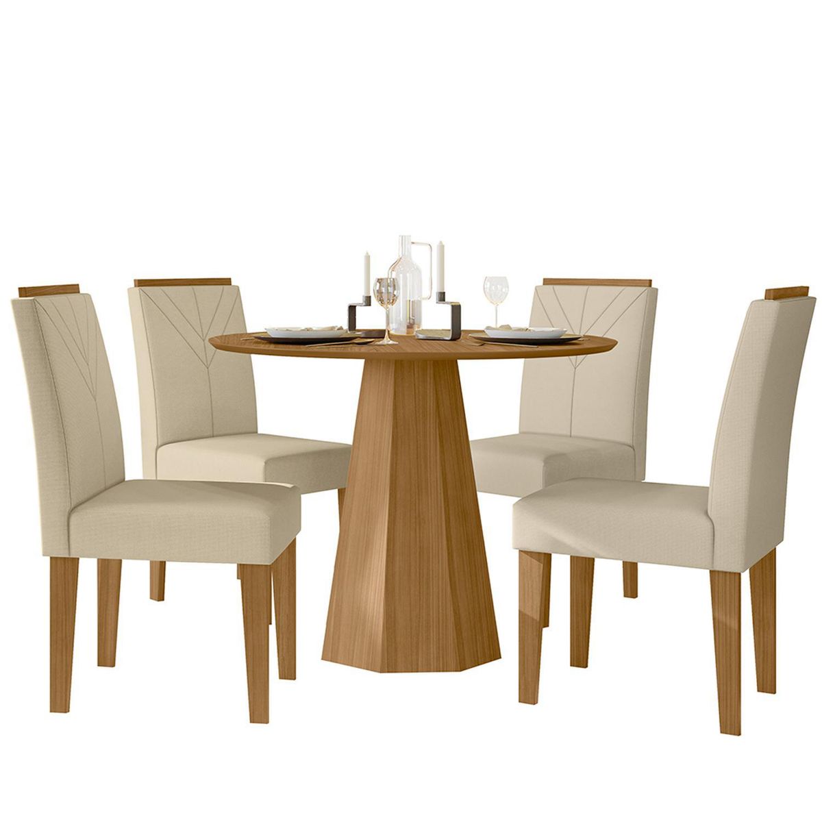 VEKKAHOME - Juego de comedor Isa Amada 4 Sillas Mesa Redonda 100x80 cm Café