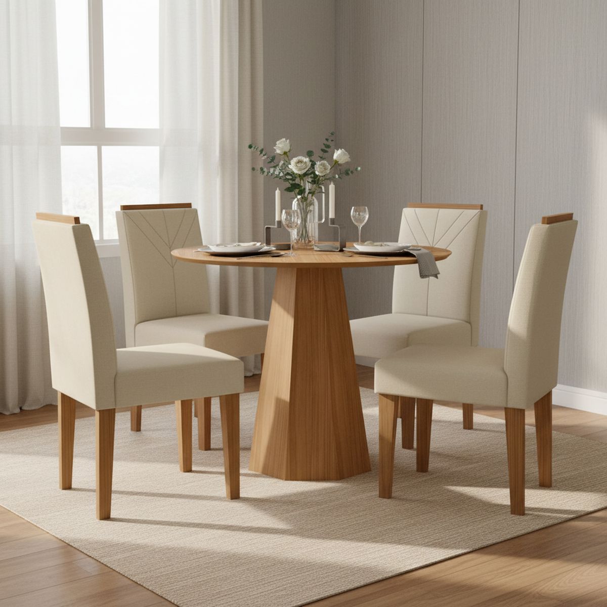 VEKKAHOME - Juego de comedor Isa Amada 4 Sillas Mesa Redonda 100x80 cm Café