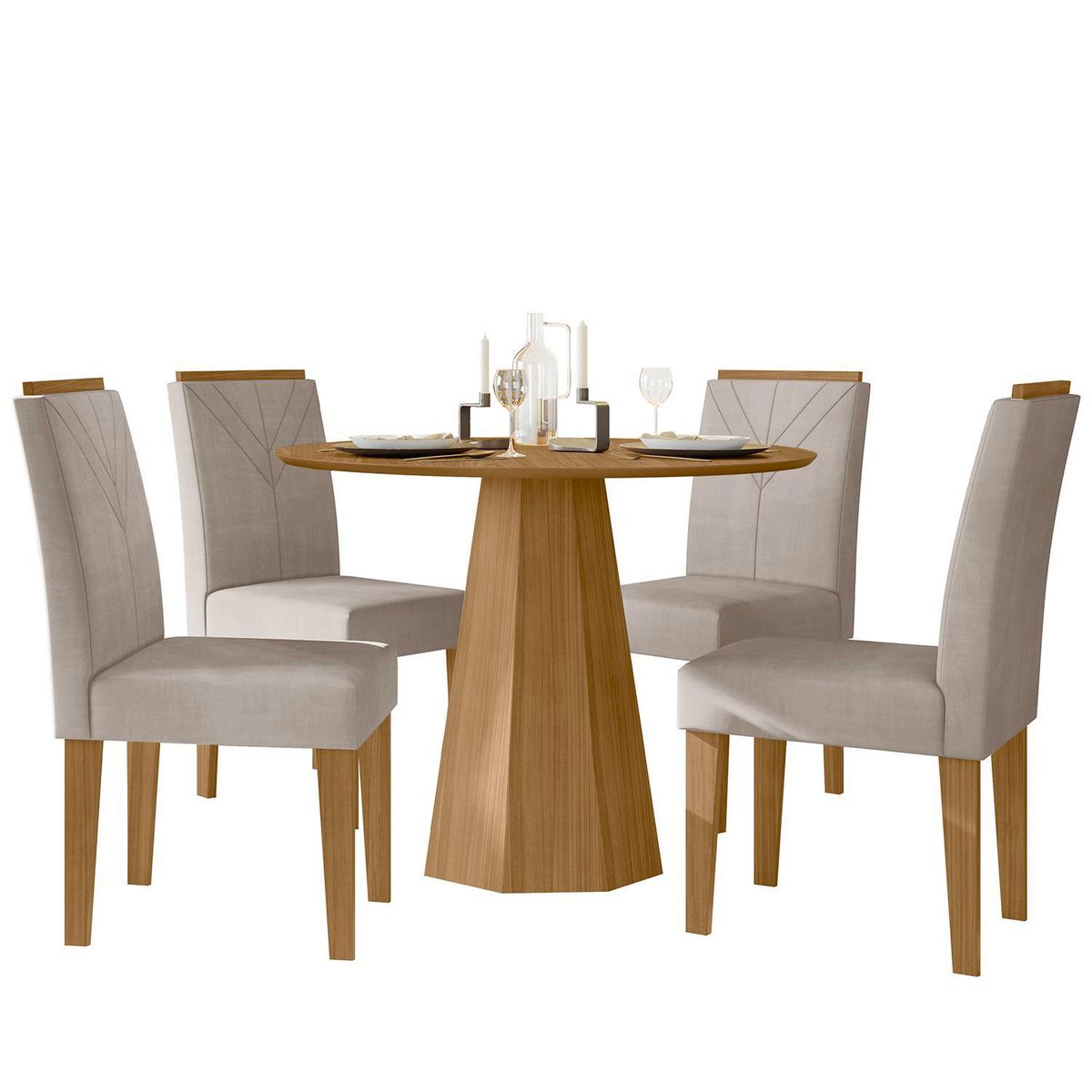 VEKKAHOME - Juego de comedor Isa Amada 4 Sillas Mesa Redonda 100x80 cm Café