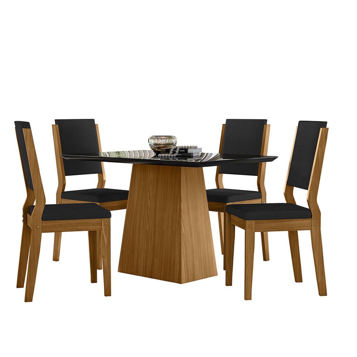 VEKKAHOME - Juego de comedor Barbi Carol 4 Sillas Mesa Rectangular 120x80x80 cm Negro