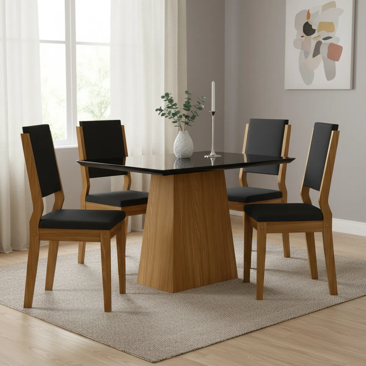 VEKKAHOME - Juego de comedor Barbi Carol 4 Sillas Mesa Rectangular 120x80x80 cm Negro