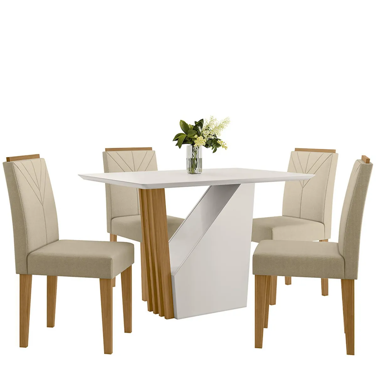 VEKKAHOME - Juego de comedor Vezna Amada 4 Sillas Mesa Rectangular 120x80x80 cm Blanco