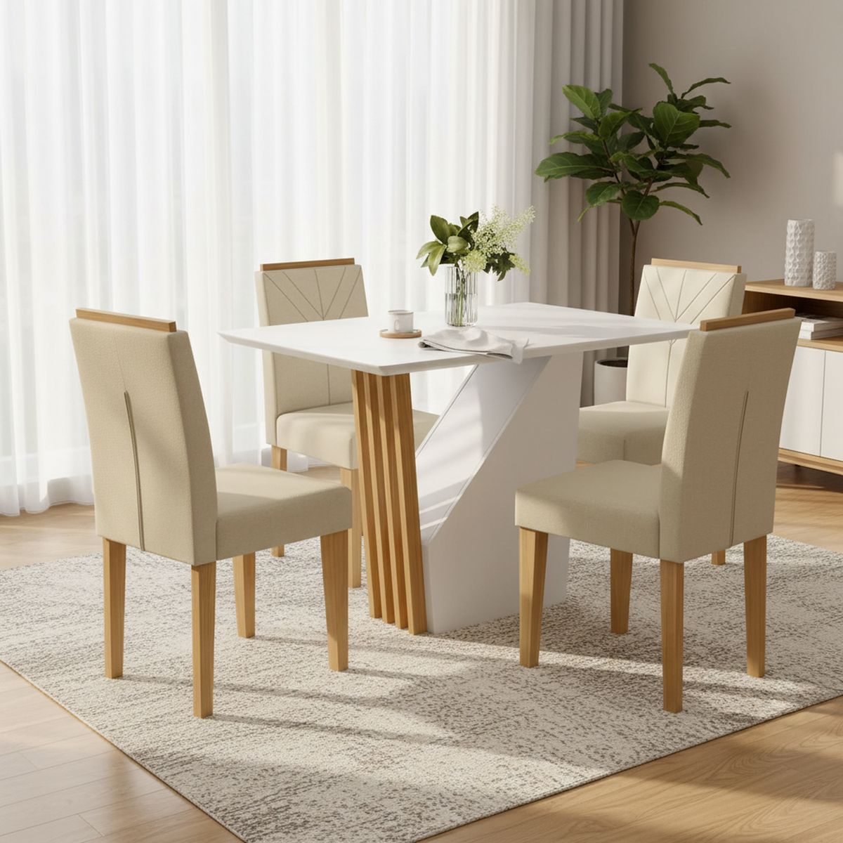 VEKKAHOME - Juego de comedor Vezna Amada 4 Sillas Mesa Rectangular 120x80x80 cm Blanco