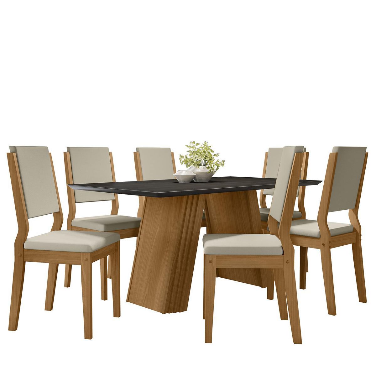 VEKKAHOME - Juego de comedor Fer Carol 6 Sillas Mesa Rectangular 160x80x90 cm Negro