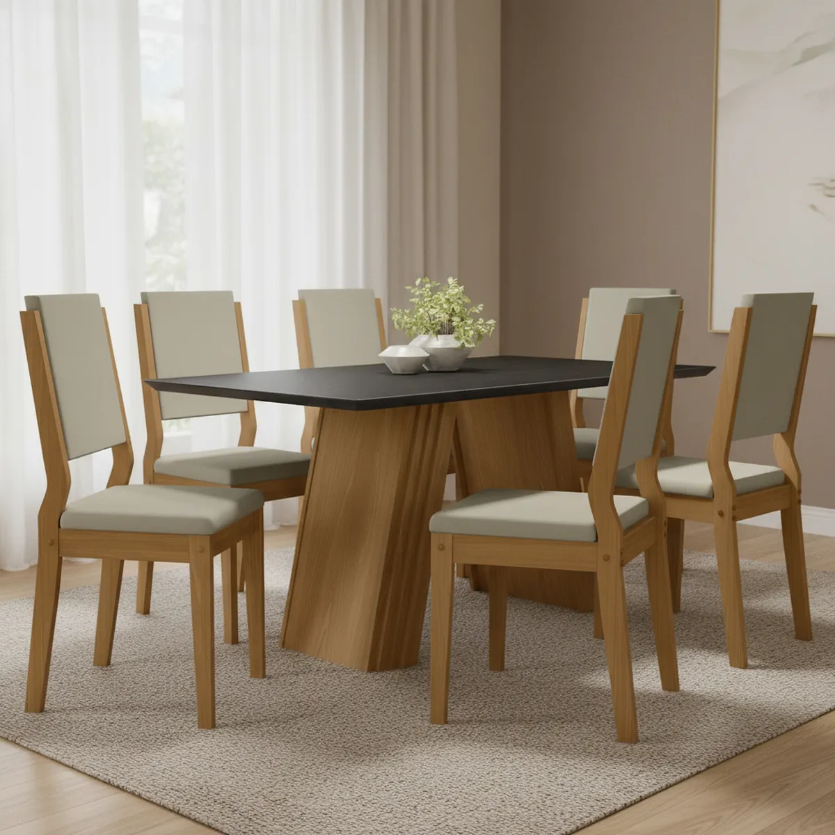 VEKKAHOME - Juego de comedor Fer Carol 6 Sillas Mesa Rectangular 160x80x90 cm Negro