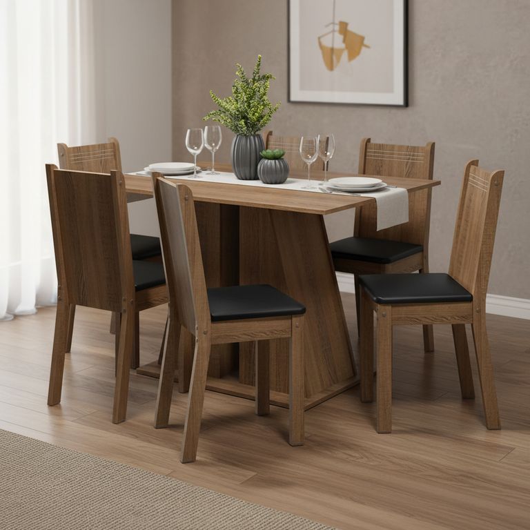 Juego de comedor Angelo Luz 6 Sillas Mesa Rectangular 120x90x78 cm Cafe