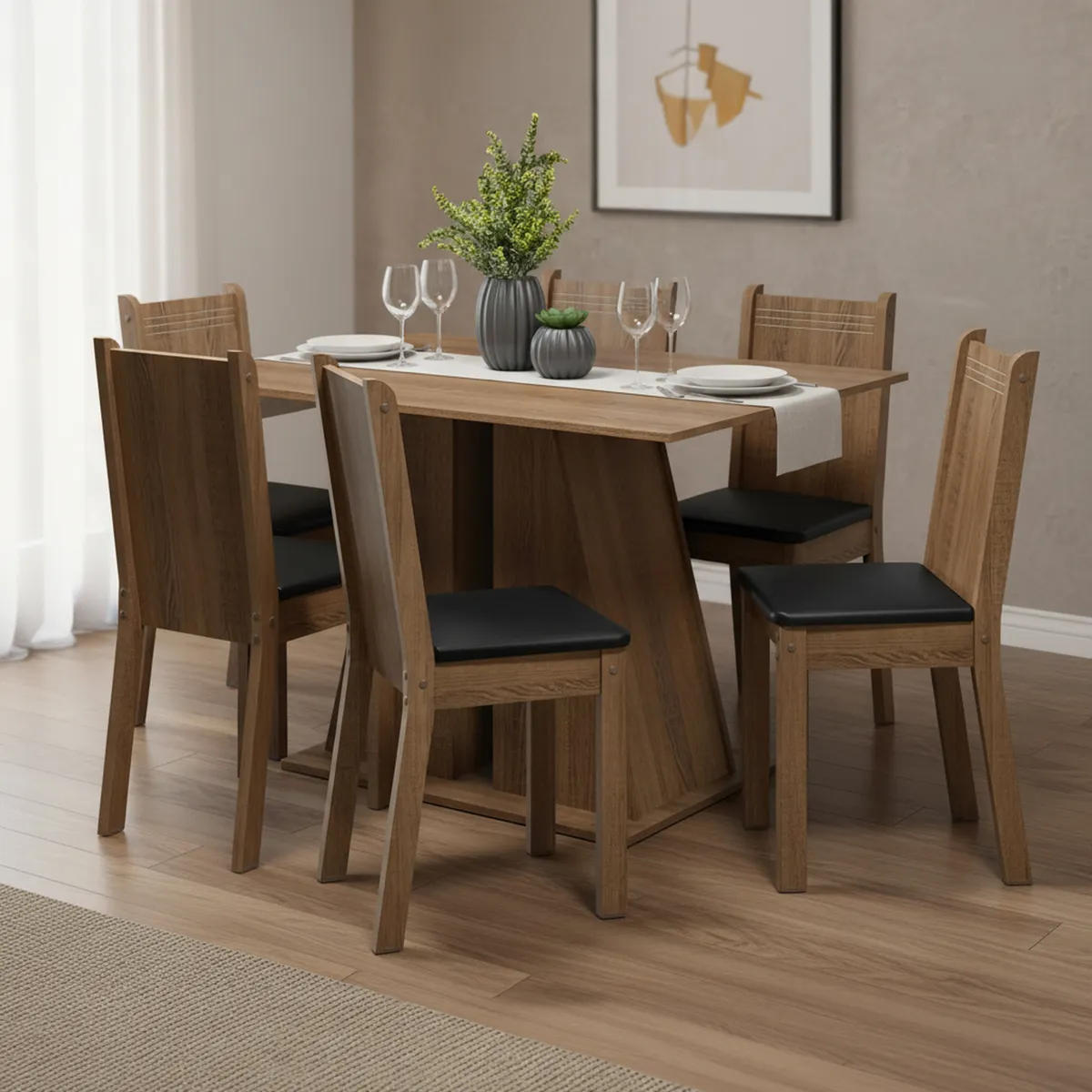 VEKKAHOME - Juego de comedor Angelo Luz 6 Sillas Mesa Rectangular 120x90x78 cm Café