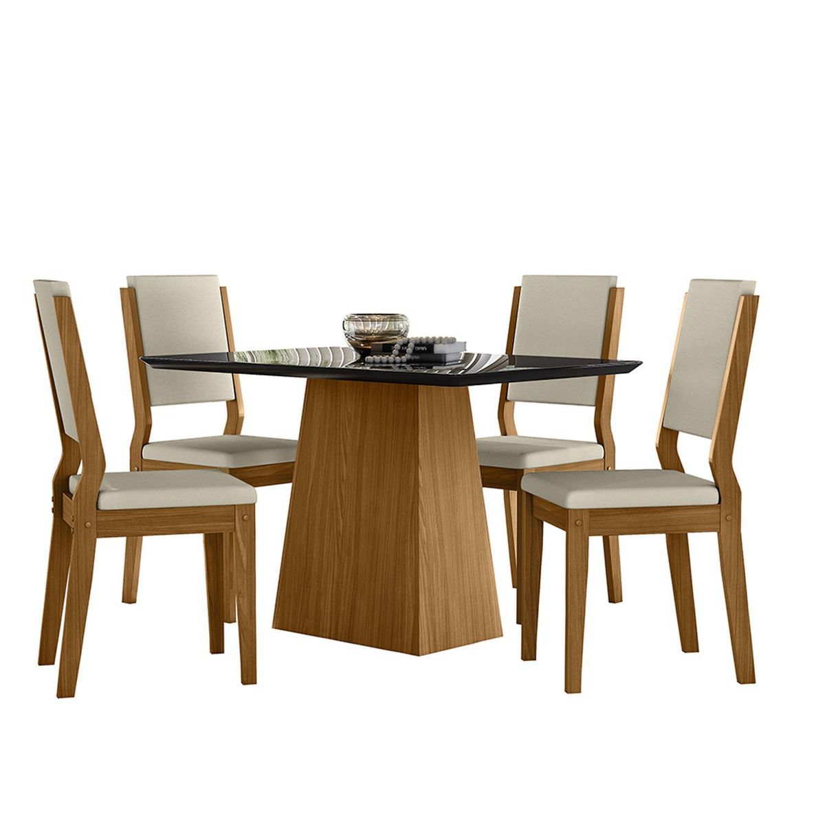 VEKKAHOME - Juego de comedor Barbi Carol 4 Sillas Mesa Rectangular 120x80x80 cm Negro