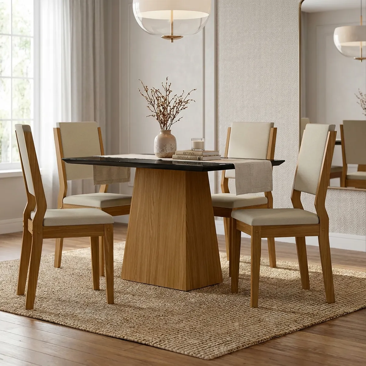 VEKKAHOME - Juego de comedor Barbi Carol 4 Sillas Mesa Rectangular 120x80x80 cm Negro