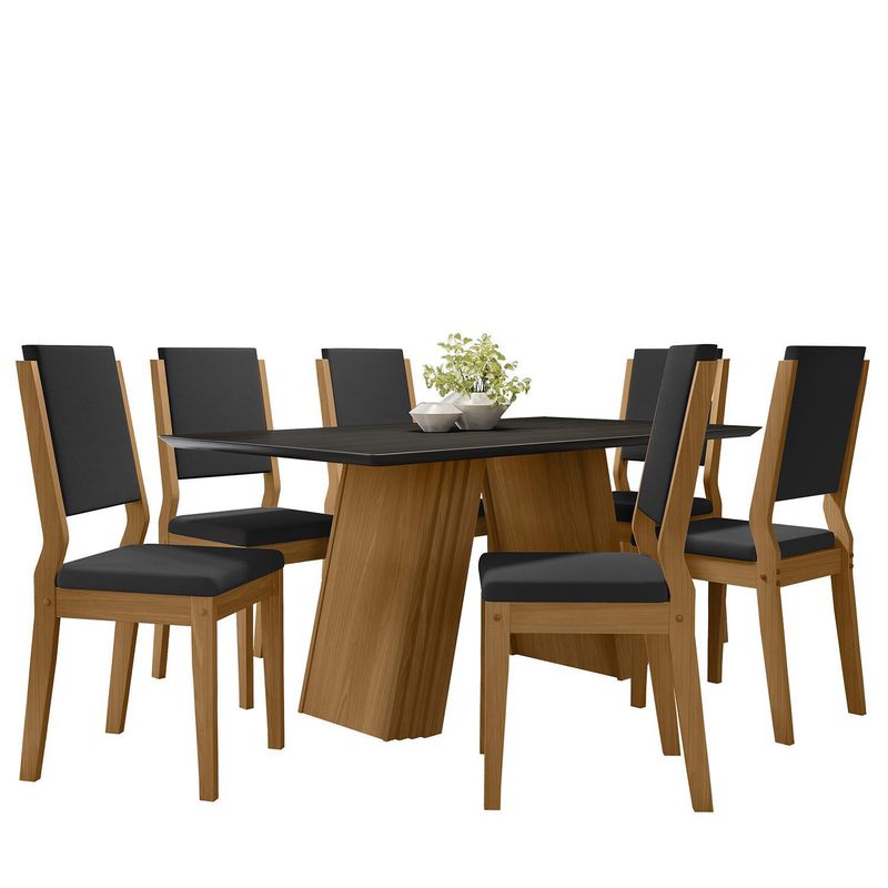 VEKKAHOME - Juego de comedor Fer Carol 6 Sillas Mesa Rectangular 160x90x80 cm Negro