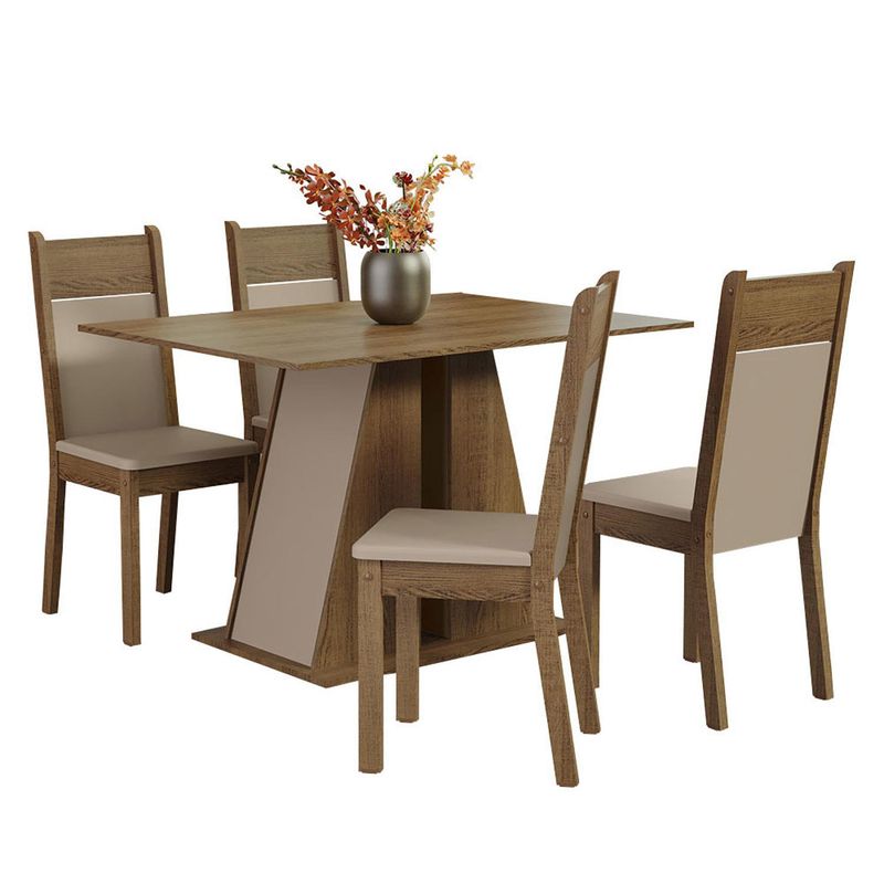 VEKKAHOME - Juego de comedor Angela Morello 4 Sillas Mesa Rectangular 120x90x80 cm Café