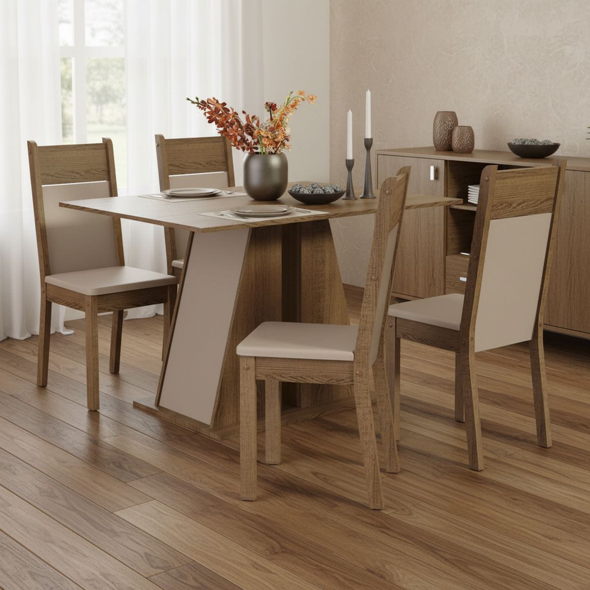 VEKKAHOME - Juego de comedor Angela Morello 4 Sillas Mesa Rectangular 120x90x80 cm Café