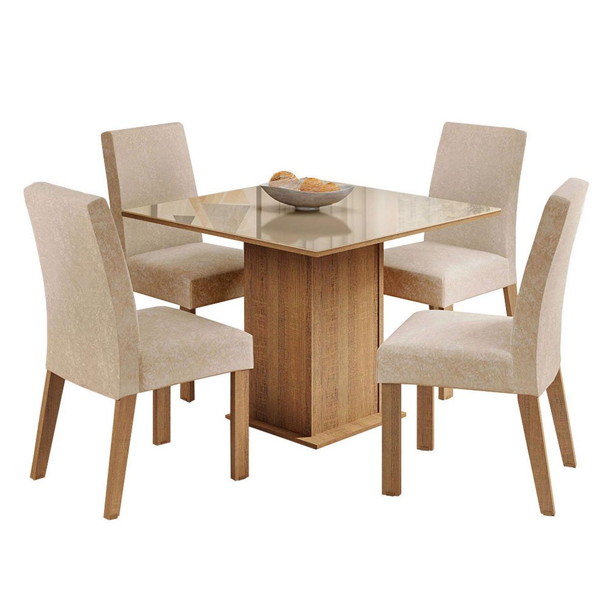 VEKKAHOME - Juego de comedor Linda Fiore 4 Sillas Mesa Cuadrada 90x78x90 cm Café