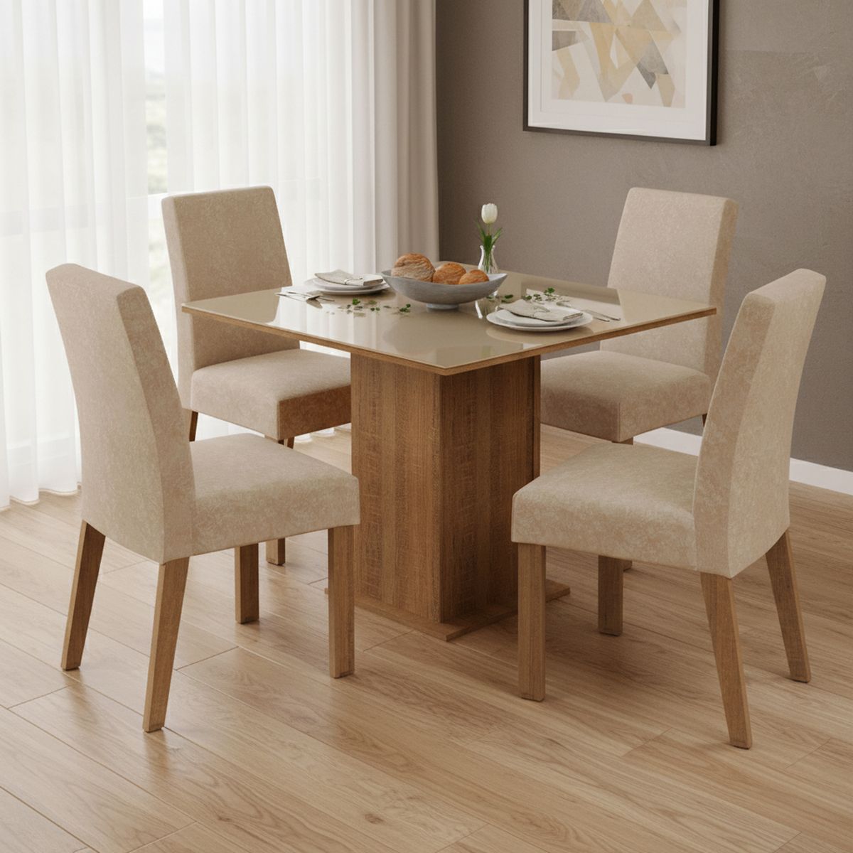 VEKKAHOME - Juego de comedor Linda Fiore 4 Sillas Mesa Cuadrada 90x78x90 cm Café