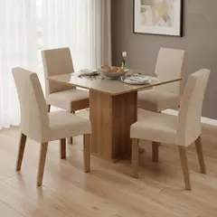 VEKKAHOME - Juego de comedor Linda Fiore 4 Sillas Mesa Cuadrada 90x78x90 cm Café