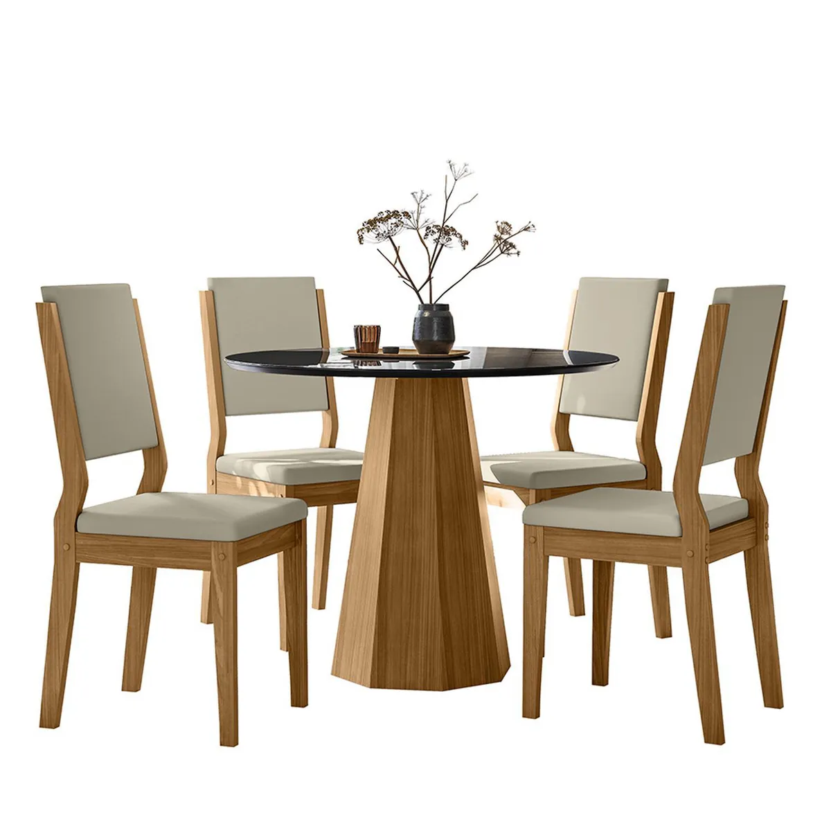VEKKAHOME - Juego de comedor Isis Carol 4 Sillas Mesa Redonda 100x80 cm Negro