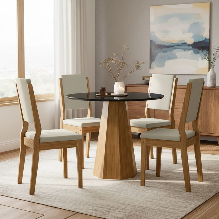 VEKKAHOME Juego de comedor Isis Carol 4 Sillas Mesa Redonda 100x80 cm Negro