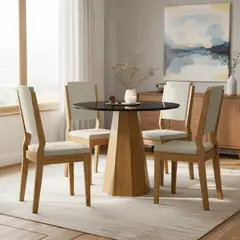 VEKKAHOME - Juego de comedor Isis Carol 4 Sillas Mesa Redonda 100x80 cm Negro