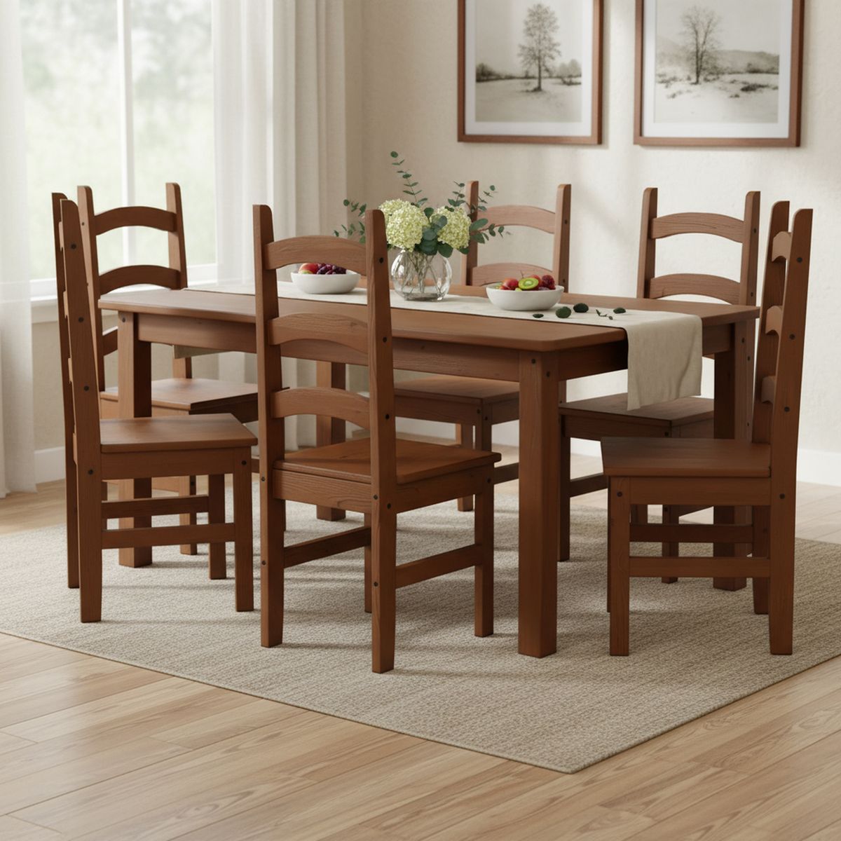 VEKKAHOME - Juego de comedor Italia 6 Sillas Mesa Rectangular 160x90x75,5 cm Café