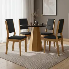 VEKKAHOME - Juego de comedor Isis Carol 4 Sillas Mesa Redonda 100x80 cm Negro