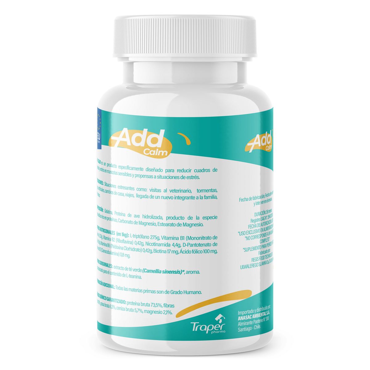 TRAPER - Nutraceutico ADD CALM en capsula de 30 unidades que reduce estrés y calma a mascotas