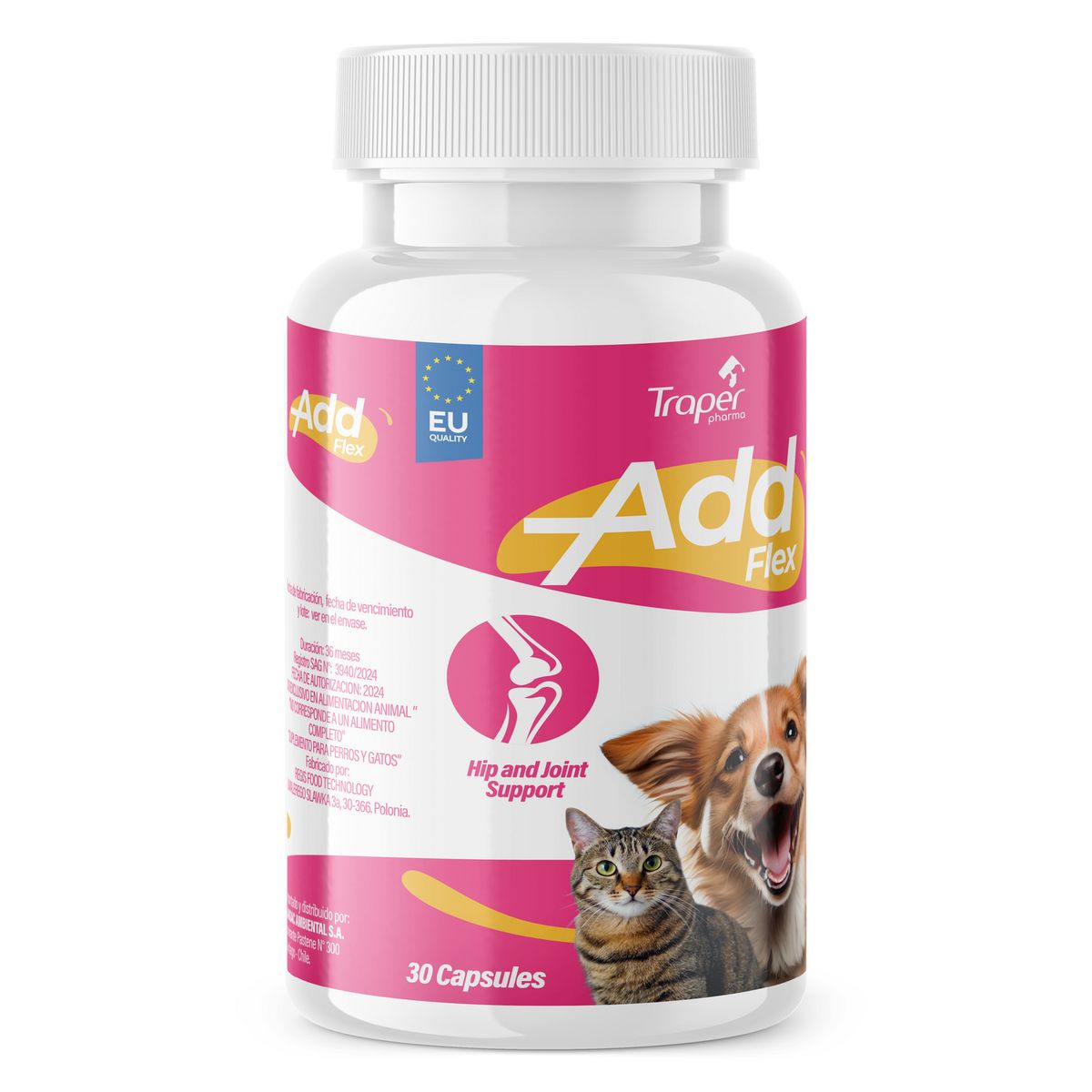 TRAPER - Nutraceutico ADD FLEX en capsula de 30 unidades que fortalece las articulaciones de las mascotas