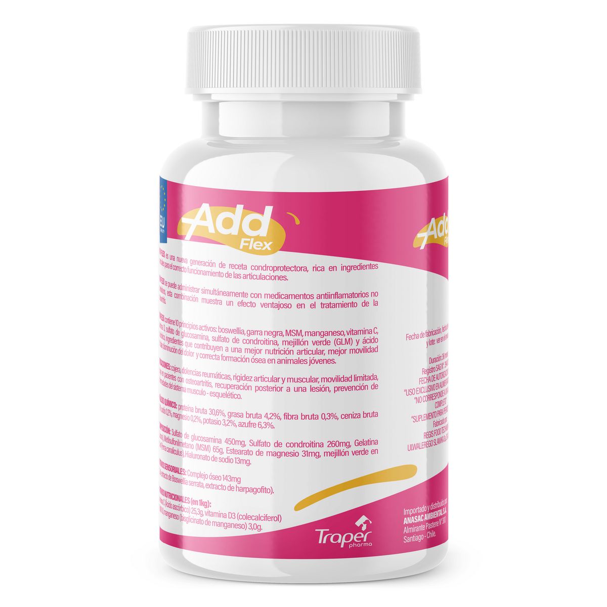 TRAPER - Nutraceutico ADD FLEX en capsula de 30 unidades que fortalece las articulaciones de las mascotas