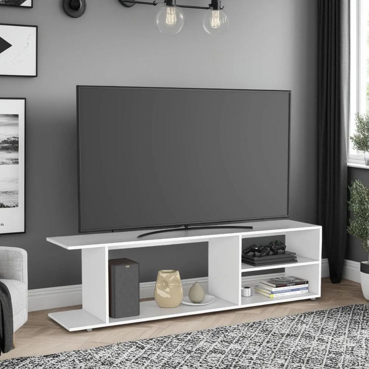 TUHOME - Rack TV 70 " Goodwood Blanco 120.3x45.4x34.9 cm