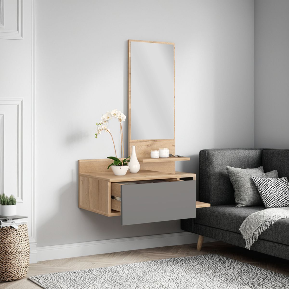 TUHOME - Mueble recibidor Viena Duna y plomo 60.1x35x92 cm