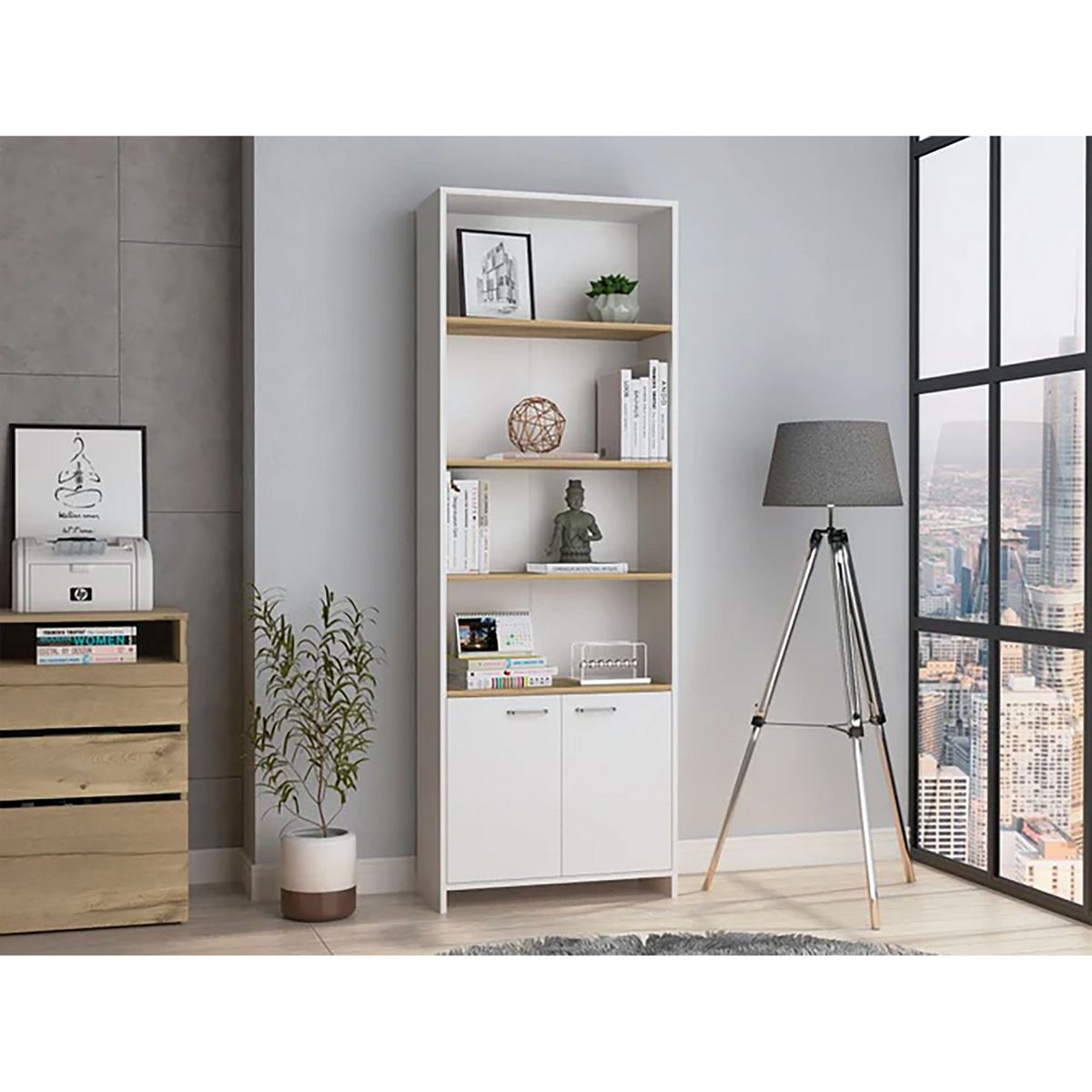 TUHOME - Biblioteca Eco 2 Puertas Aglomerado 5 Nivel(es) 26x180x63 cm Blanco