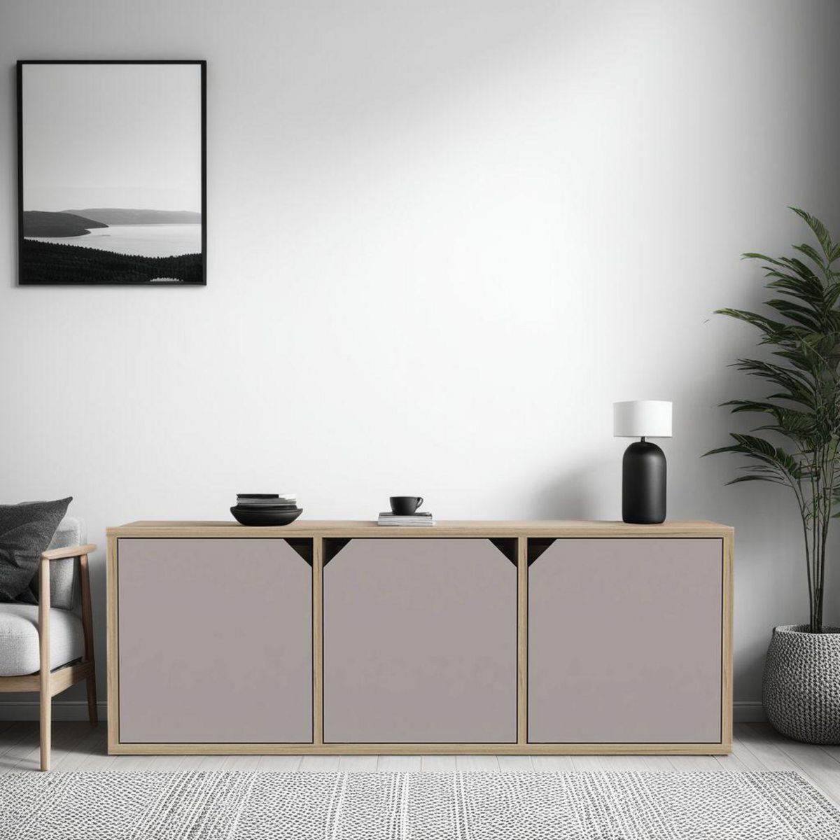 TUHOME - Biblioteca Piero 3 Puertas Aglomerado 4 Nivel(es) 110.1x40.6x35.6 cm Duna/Taupe