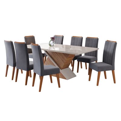 Imagen 2 del producto Juego de comedor Glamour 8 Sillas Mesa Rectangular 200x90x82 cm Blanco