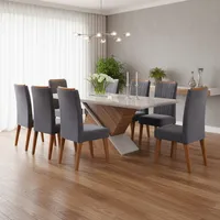 Juego de comedor Glamour 8 Sillas Mesa Rectangular 200x90x82 cm Blanco