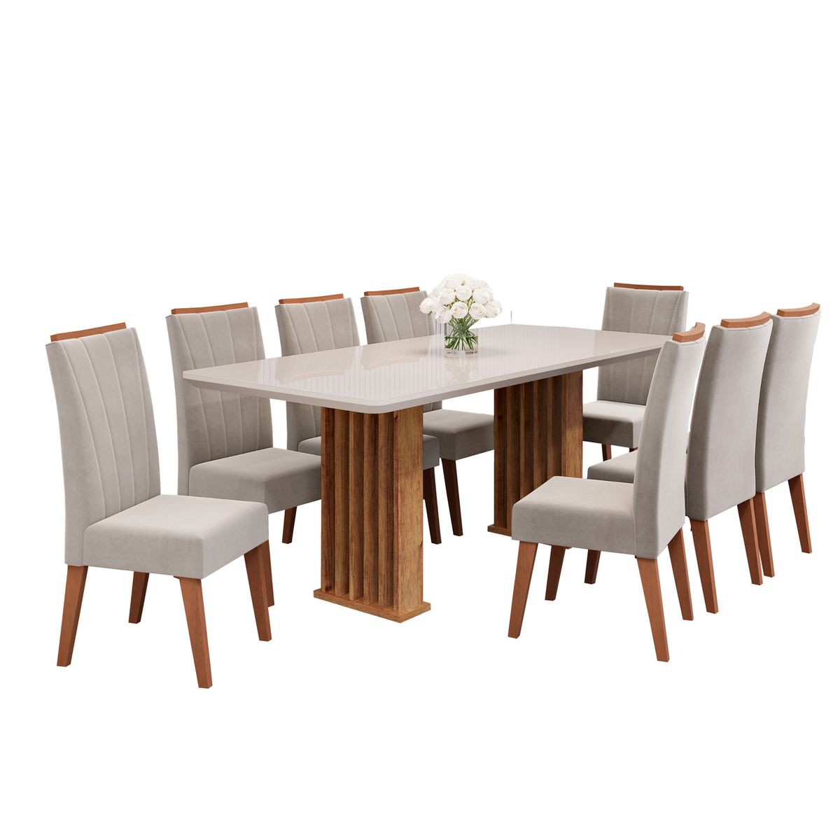 DI PORETTI - Juego de comedor Munique 8 Sillas Mesa Rectangular 200x90x82 cm Blaco