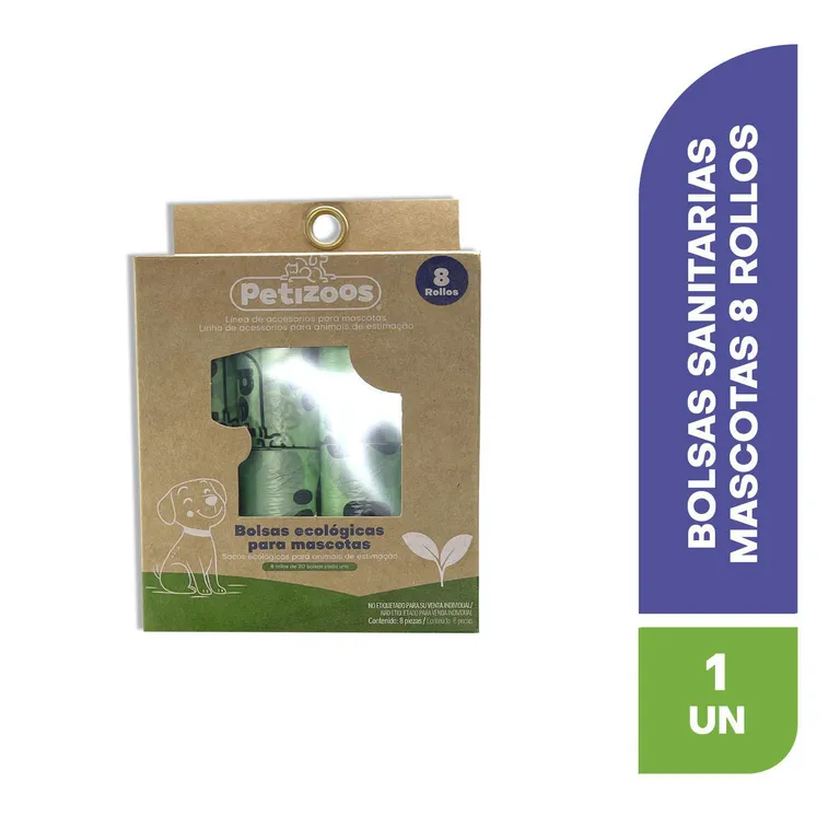 Bolsas sanitarias mascotas de 8 rollos x 20 bolsas c/u