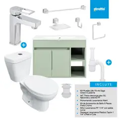 STRETTO - Combo Mueble Baño/ Wc/Grifería/Accesorios Lille 70 Sage Green