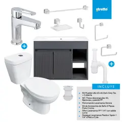 STRETTO - Combo Mueble Baño/ Wc/Grifería/Accesorios Lille 60 Dark Grey Tex