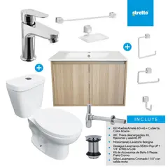 STRETTO - Combo Mueble Baño/ Wc/Grifería/Accesorios Amelie 60 Acacia y Bologna
