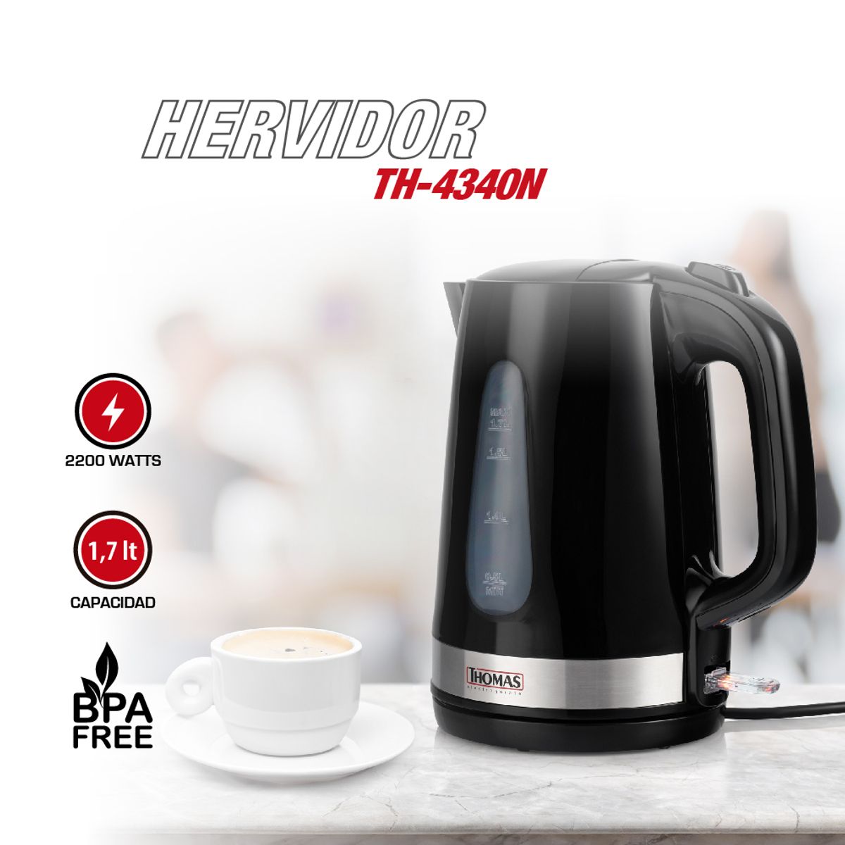 THOMAS - Hervidor 1.7 Litros Negro TH-4340N