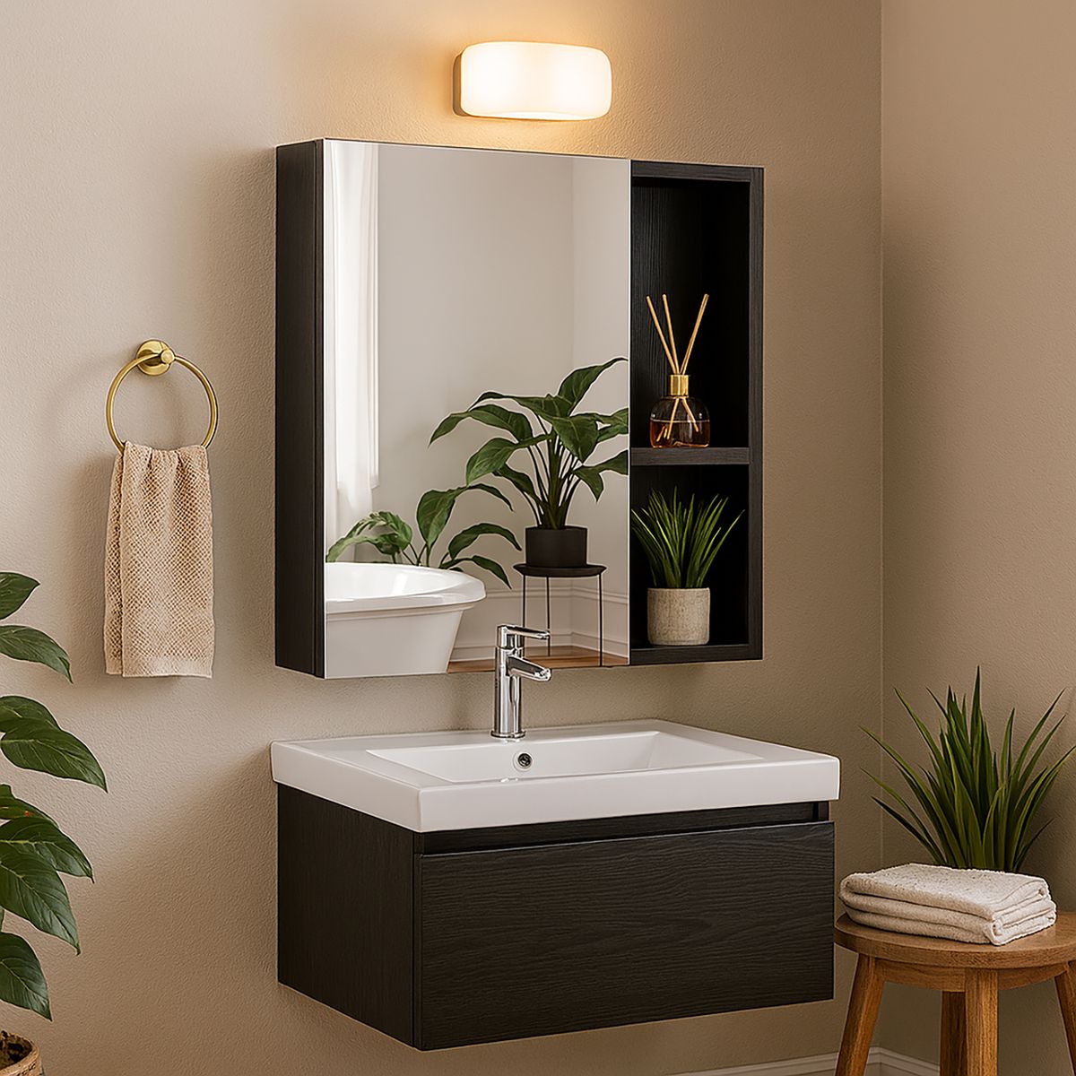 TUHOME - Botiquín Labelle 1 puerta con espejo wengue